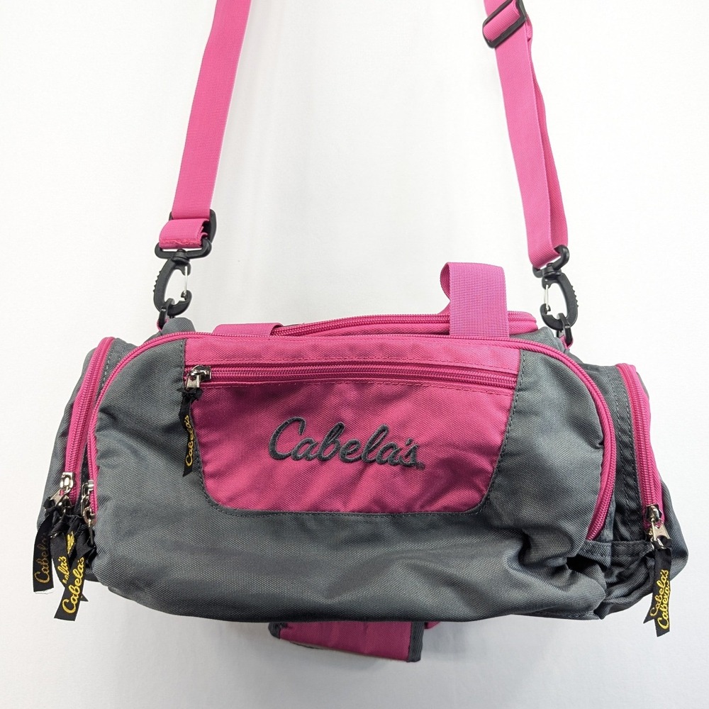 Cabelas Gray Pink Duffel Bag Small Travel Gym Bag Multi Pocket Adjustable Strap